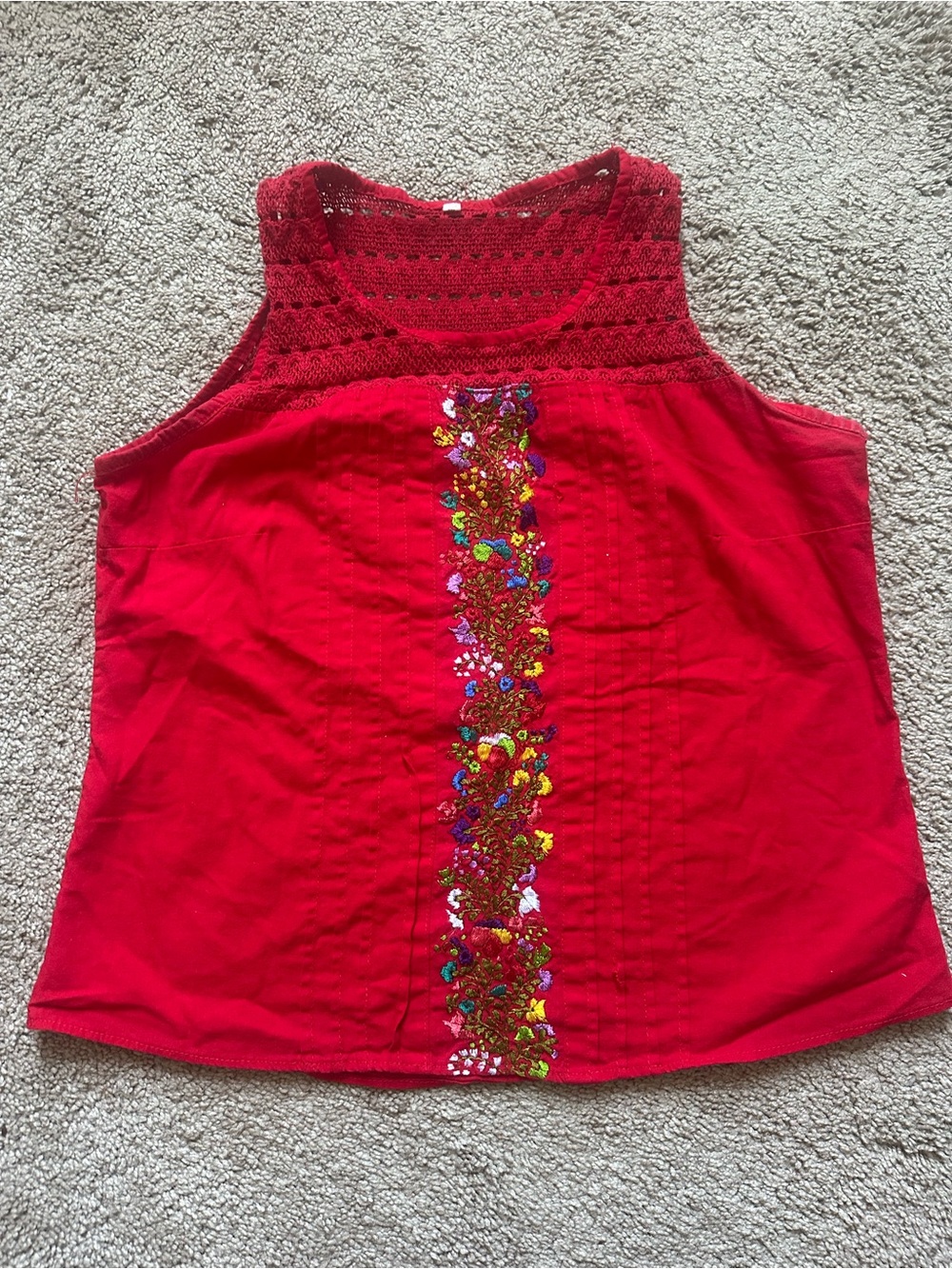 Women’s Red Embroidered Tank Top